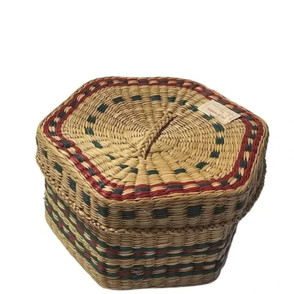 Vtg Handwoven Sweetgrass Basket w Lid from The Peoples Republic China 3" x 5" - Picture 7 of 9